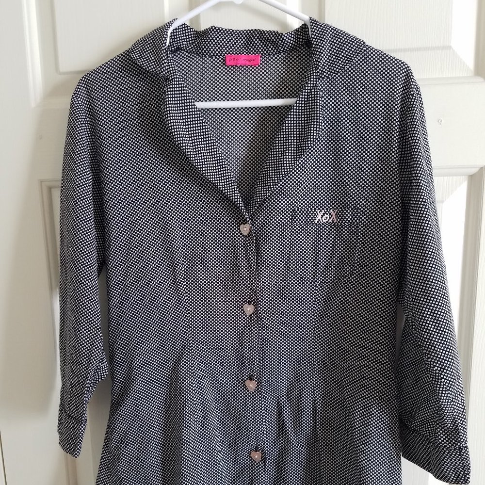 Betsey Johnson Button Down Blouse Shirt Polka Dots
